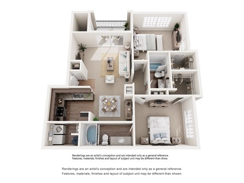 Floor plan for 2 beds, 2 baths, 1062 sqft